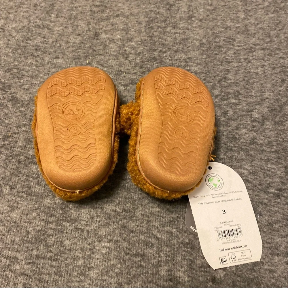 Brown and White Kids Animal Slippers Size 3 Wonder Nation‎ New